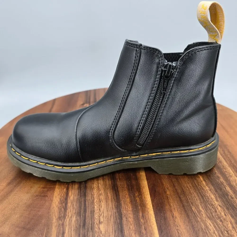 Dr Martens Boots Youth Kids 3 Black 2976 Vegan Side Zip Ankle Chelsea Booties